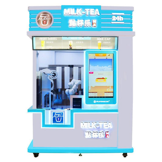 Local movil con maquina expendedora de bebidas con tapioca, té con leche, de brazo robótico automatizado 24/7 - Ciaespinoza.com