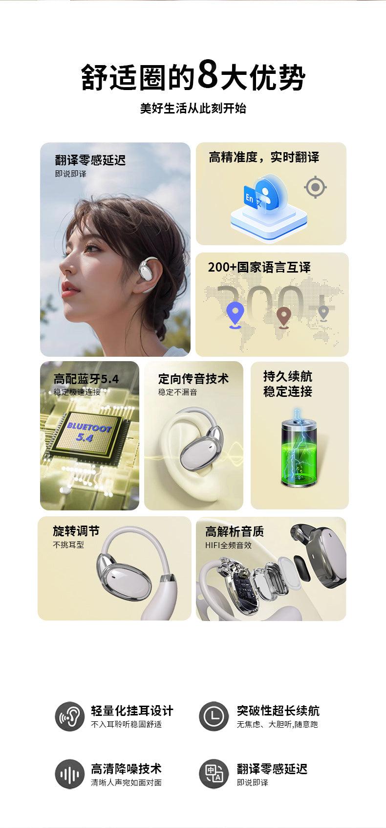 Auriculares de traducción V18, traductor inalámbrico Bluetooth, audífonos de interpretación simultánea inalámbrica multidiomas - Ciaespinoza.com
