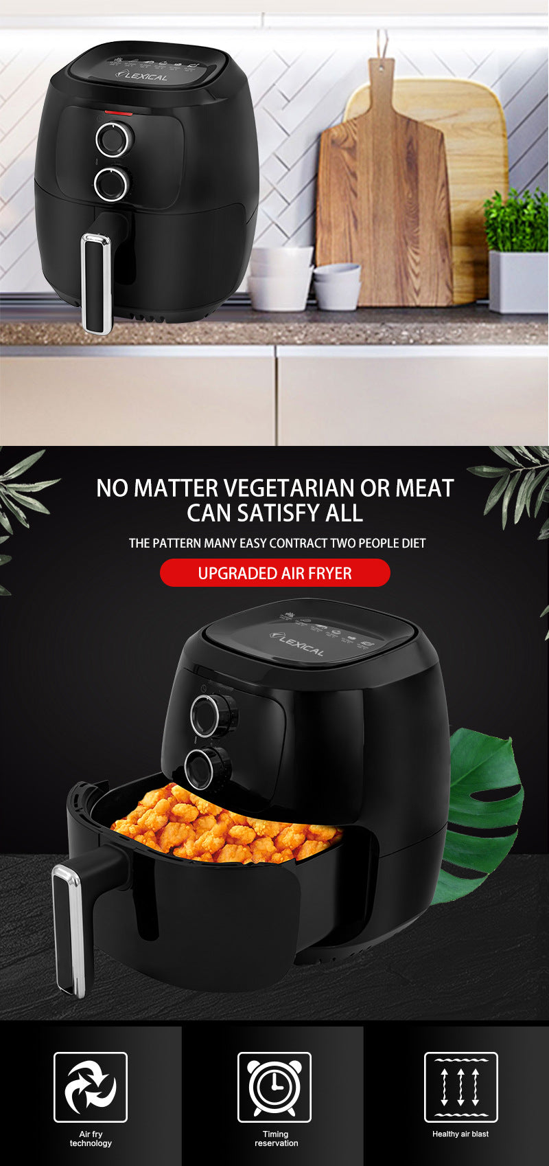 Freidora de Aire 4.5 L Multifuncional | Menos Aceite, Automática con Temporizador, Air Fryer Eléctrica para el Hogar