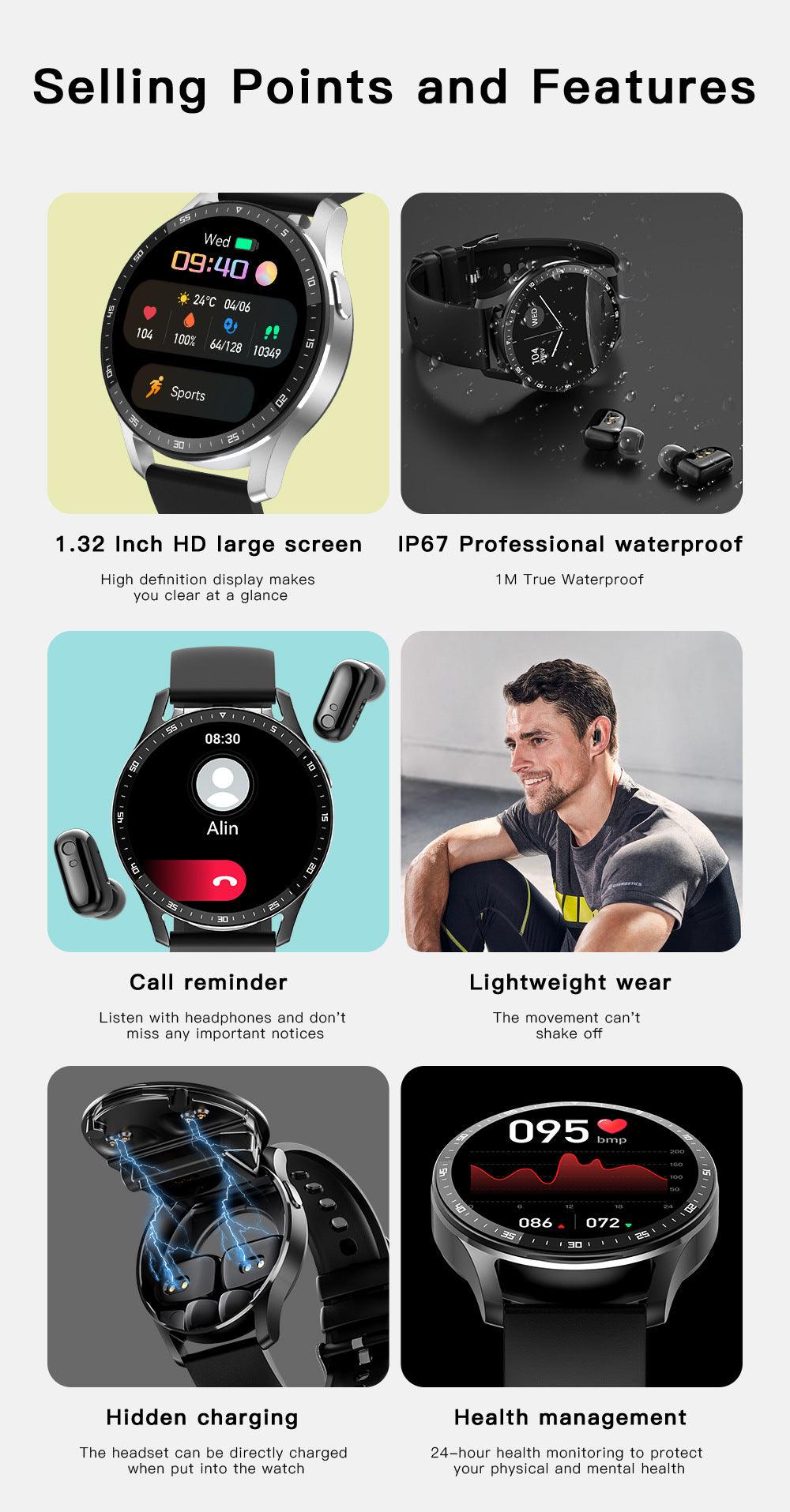 Reloj inteligente X7 con auriculares bluetooth 2 en 1 TWS llamada binaural inalámbrica, música, deportes - Ciaespinoza.com