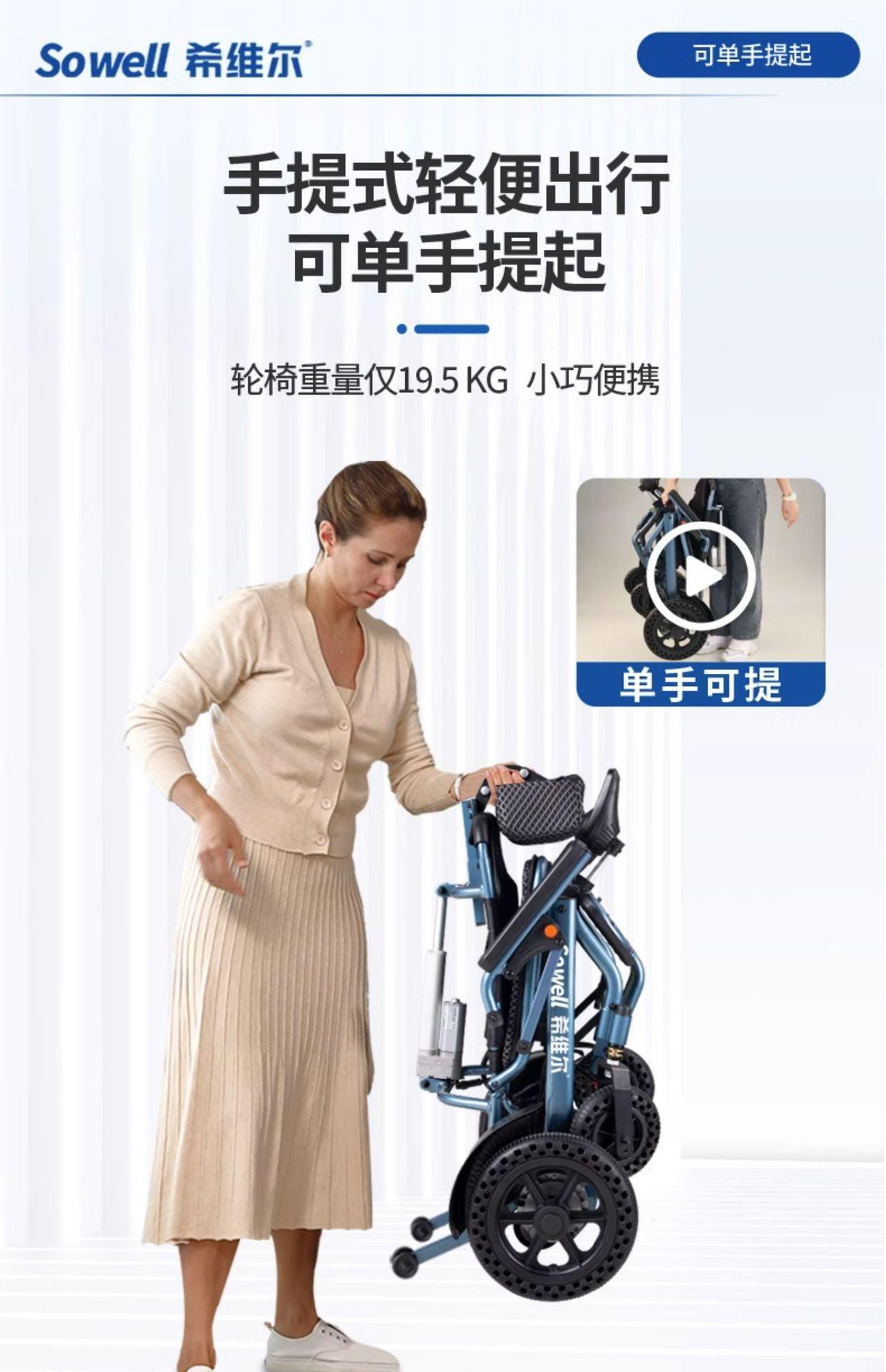 Silla de ruedas eléctrica con batería de litio, ligera, portable, plegable, ruedas anti ponchaduras - Ciaespinoza.com