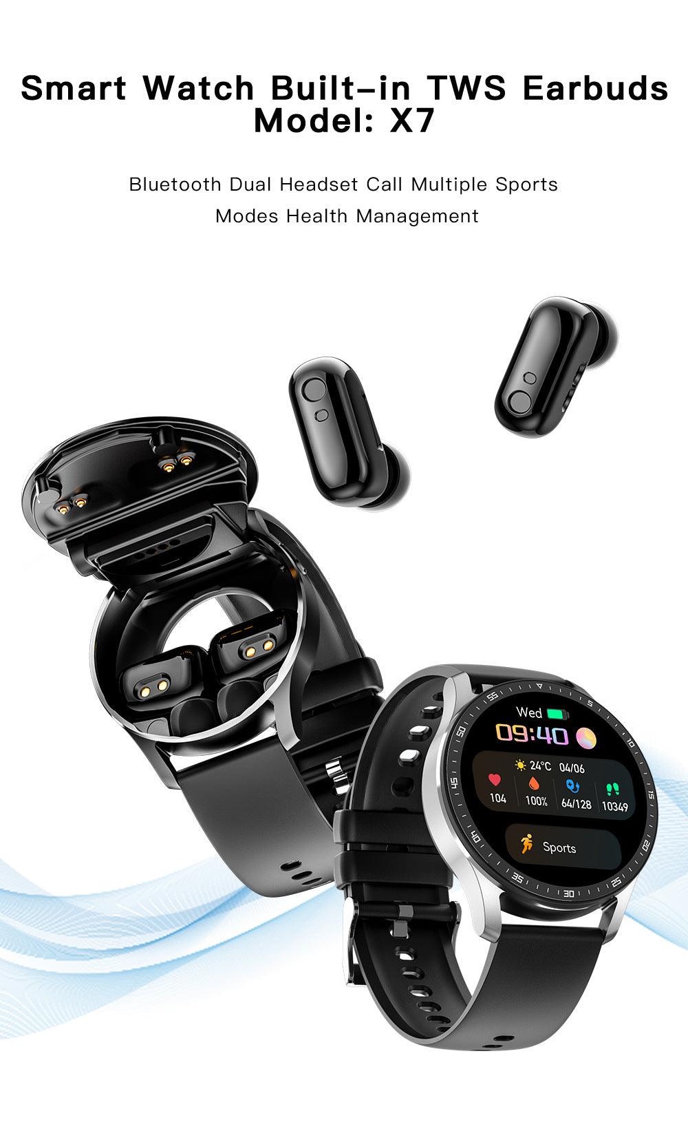Reloj inteligente X7 con auriculares bluetooth 2 en 1 TWS llamada binaural inalámbrica, música, deportes - Ciaespinoza.com