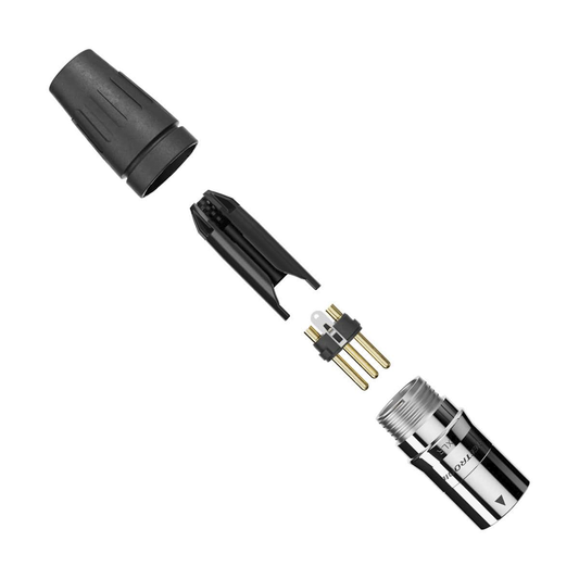 Conector macho xlr de 3 núcleos con carcasa de acero inoxidable y contactos chapados en oro
