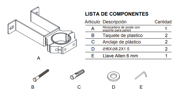 Soporte de pared con abrazadera para poste