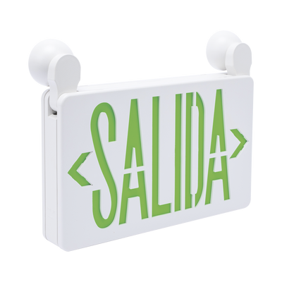 Letrero de Emergencia LED DUAL / Luz de Salida y Emergencia Integrada / Montaje Universal Pared-Lateral-Techo / Doble Voltaje 120-277 VAC / Batería