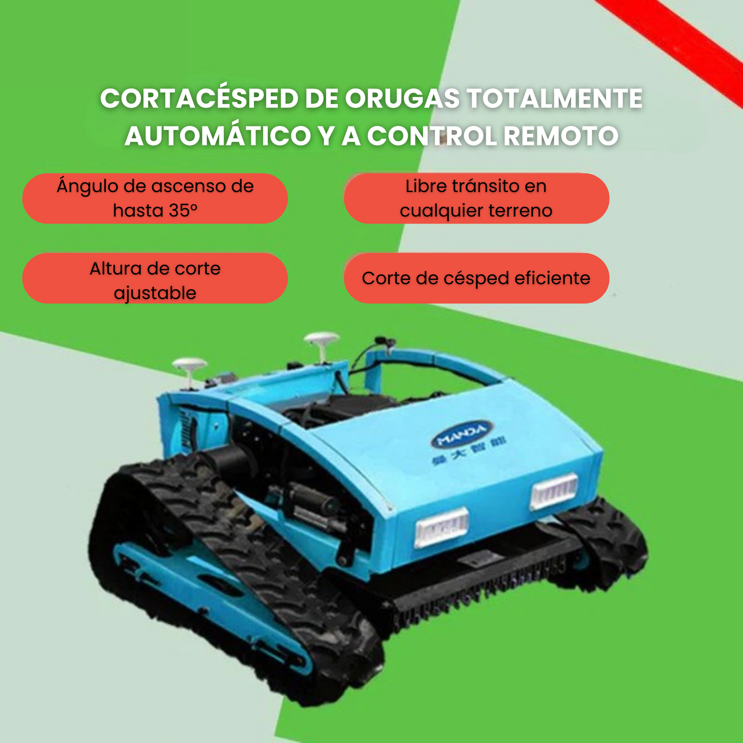 Cortadora de césped con control remoto sobre orugas, robot cortacésped de huerto híbrido de gasolina-aceite-eléctrico Máquina desmalezadora multifuncional