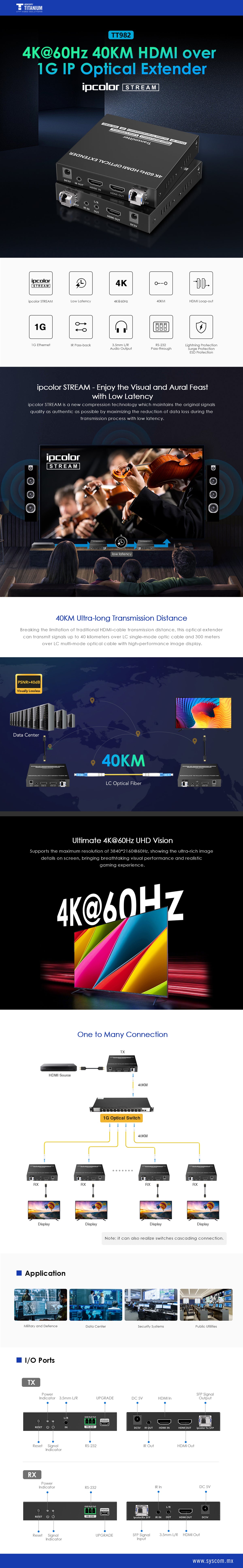 Kit extensor por fibra óptica | Hasta 40 kilómetros| 4K@60Hz | con IR | RS232