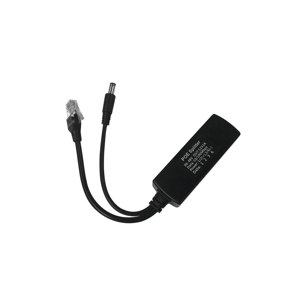 Cable divisor PoE pasivo de 48-55 Vcc @ 12 Vcc, 2 A. Aplicaciones como adaptar micrófonos en cámaras IP