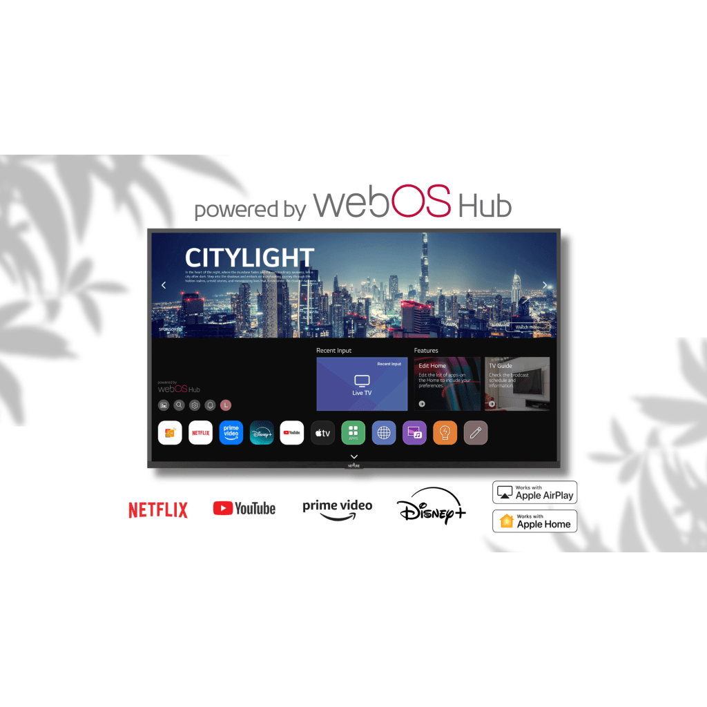 SmartTV para Exteriores Neptune™ 55" 4K UHD / 500 nits Sol Parcial / webOS / IP54 ideal para areas con techado parcial / VESA 300x200 / Incluye