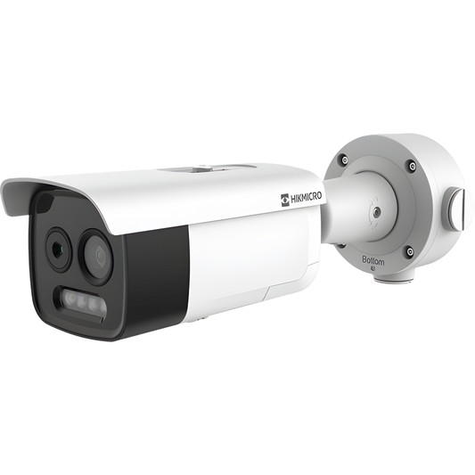 (HIKMICRO) Bala IP Bi-Espectral / Térmica (160 X 120 / 9.7 mm) + Óptica (5 MP / 12.4 mm) / GUANLAN AI / Detección Térmica de Incendios y Humos
