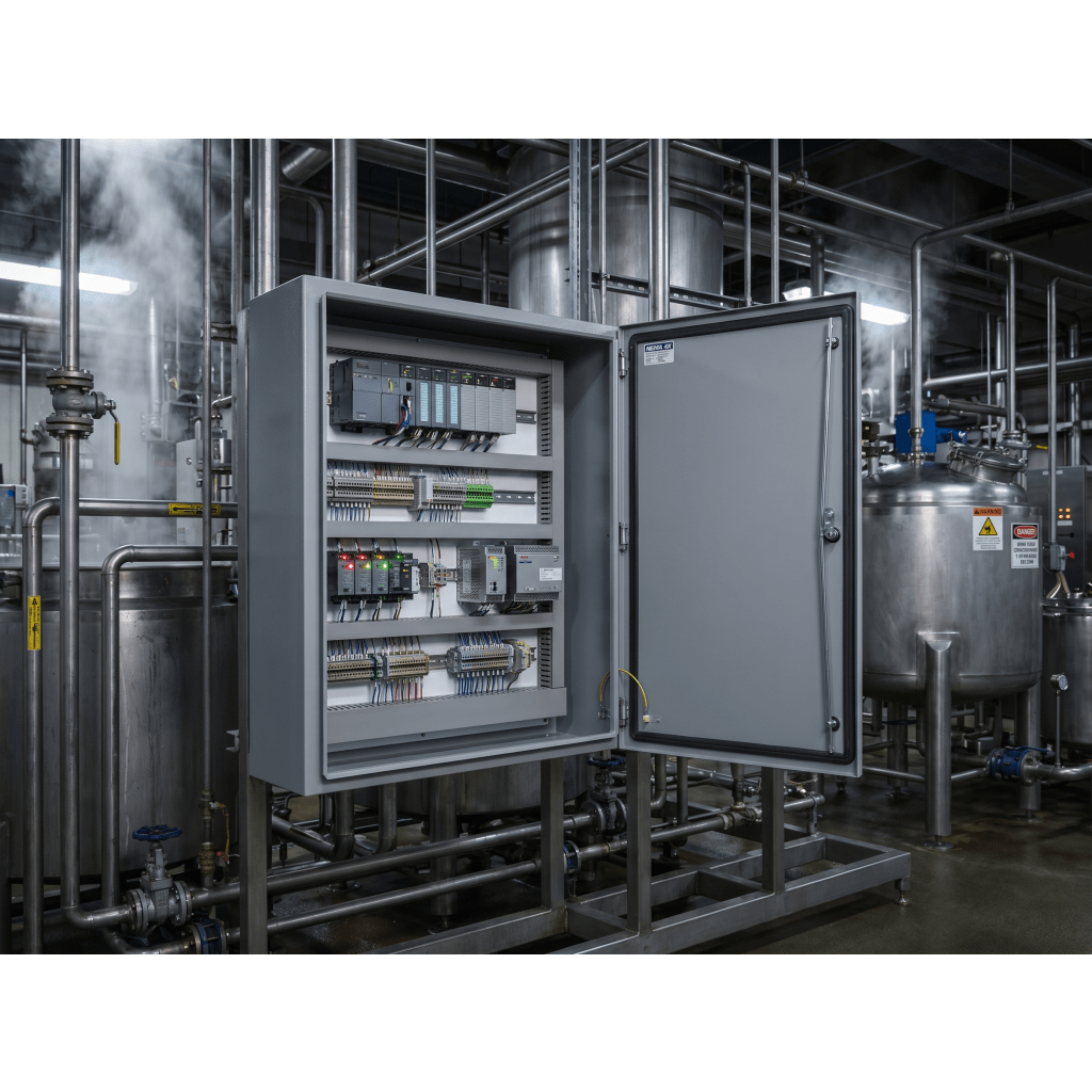 Gabinete Industrial ProTek de Puerta Sólida, Con Aire Acondicionado de 4000 BTU, Protección NEMA Tipo 4/12; IP66; IK10, Abatible, Fabricado en Acero