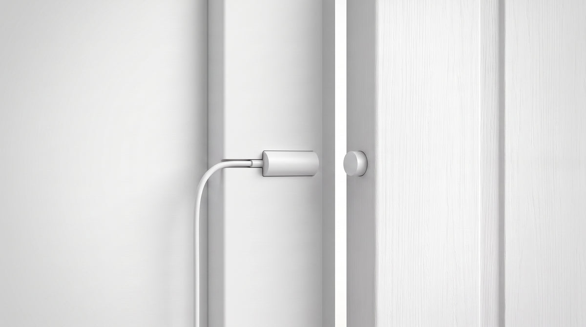 Contacto Magnético Empotrable / GAP 20 mm / Switch NC / Puertas y Ventanas de Madera y Aluminio / 12VCC / Blanco