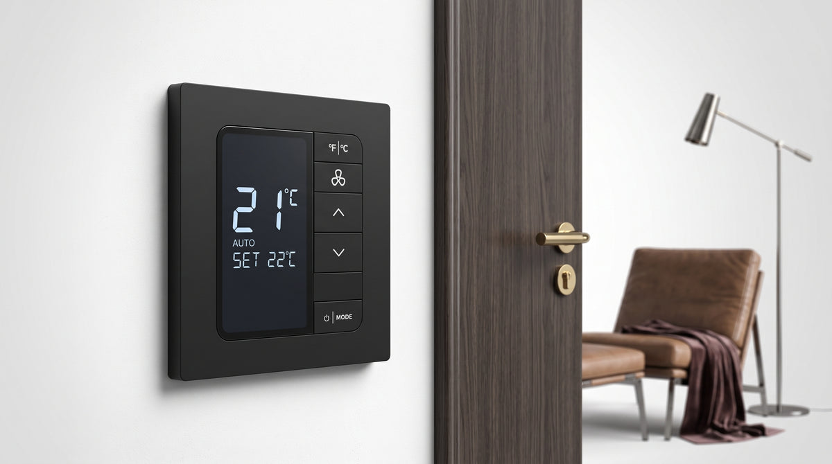 INNCOM e7 EMS / Termostato de Gestión Energética / 100-277 VAC / FCU 2 y 4 Tubos / BACnet MS/TP y Wi-Fi / Sensor PIR / Ónix Negro