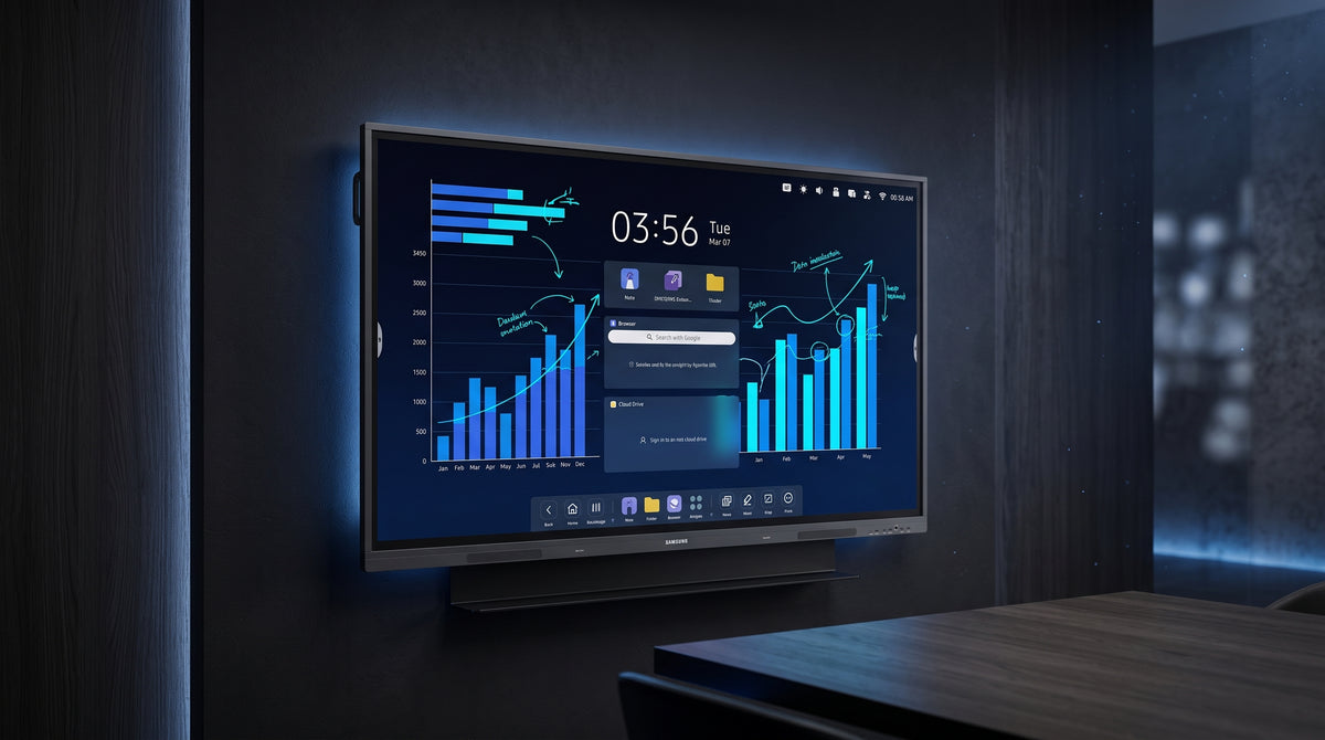Pantalla Interactiva 75" / Resolución 4K UHD (3840x2160) / Táctil IR / Brillo 400 nits / Android 14 EDLA / WiFi y Bluetooth / Compatible VESA 800x400