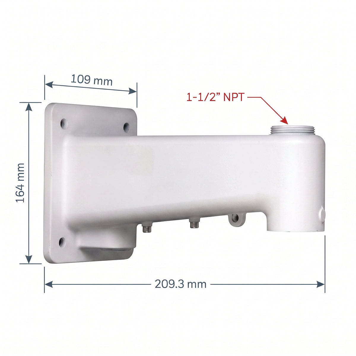 Soporte de Pared para PTZ / Aluminio / Rosca 1-1/2' NPT / Serie 35 y 60 / Blanco RAL 9003 / Interior y Exterior
