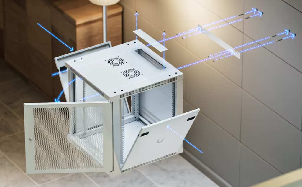 UACC Rack Cabinet 12U (598 x 600 mm) - Gabinete Cerrado para Montaje en Pared con Puerta Frontal Perforada, Totalmente Ensamblado con Ventiladores