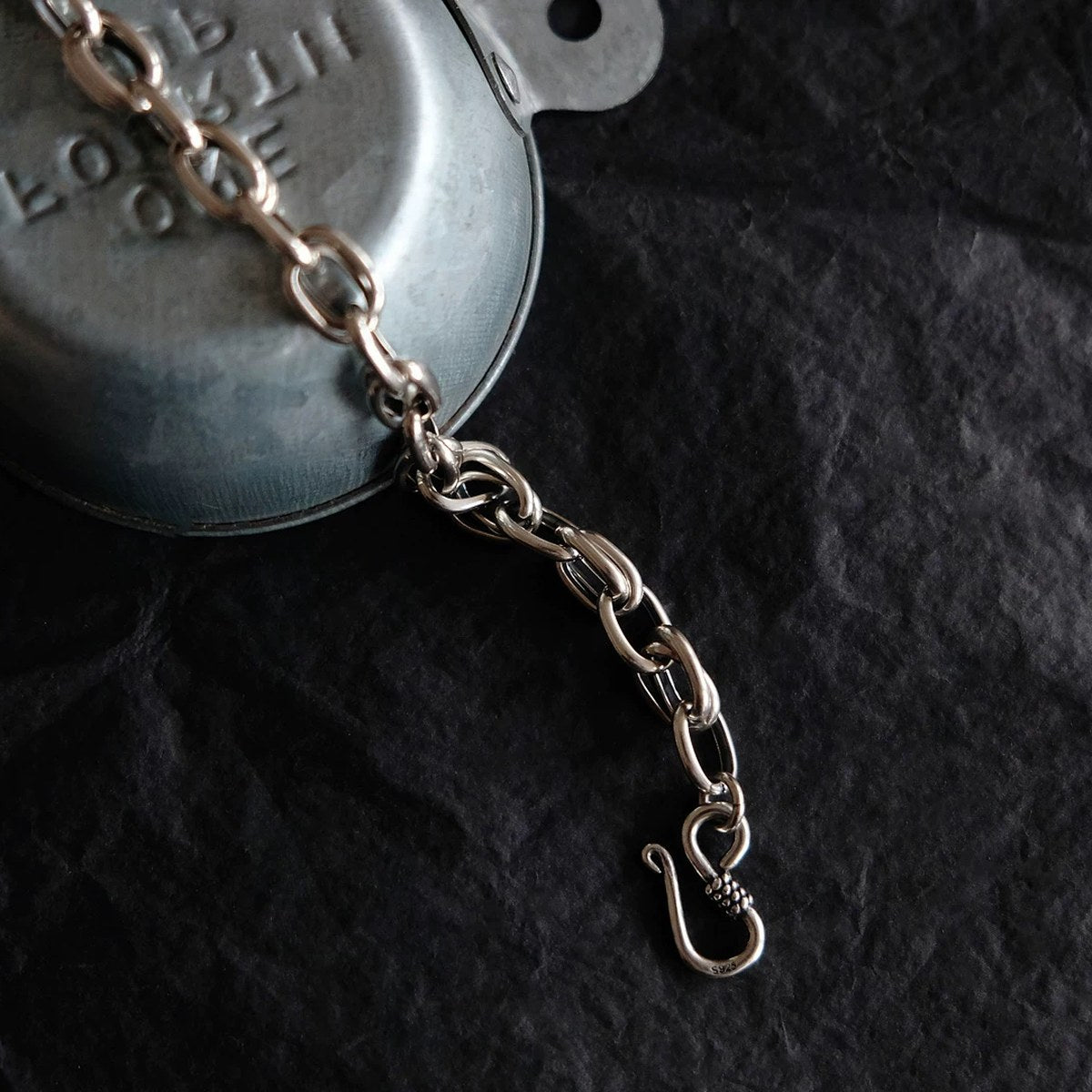 Pulsera de cadena de plata 925 con acabado envejecido, hecha a mano (muñeca de 14 a 16 cm)