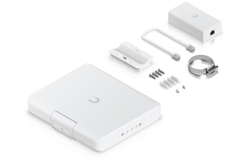Gabinete de Exterior para Switch Ubiquiti USW-Flex con Montaje en Poste e Inyector PoE 60W