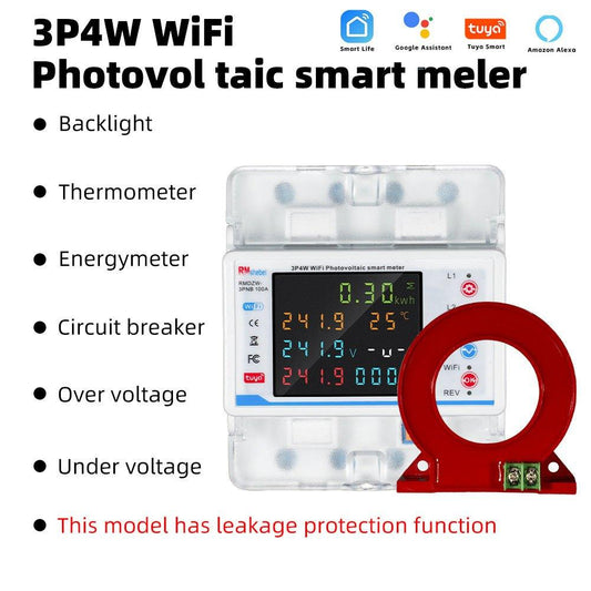Disyuntor inteligente Tuya, pantalla a color, interruptor WIFI, control remoto de teléfono móvil, protección contra pérdida de fase, protección contra fugas electricas - Ciaespinoza.com