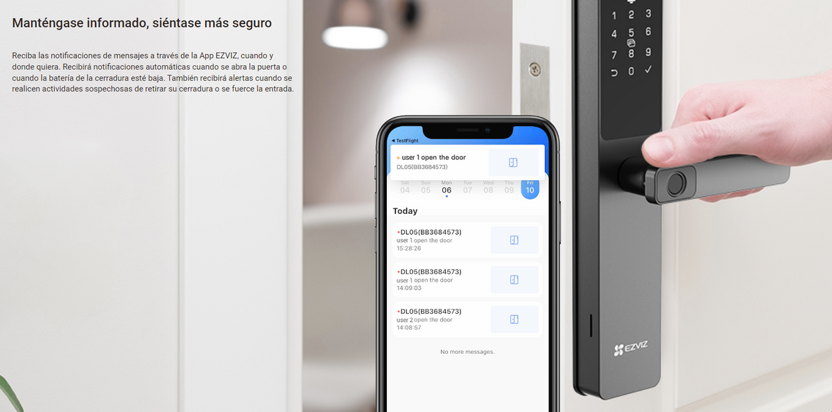 Cerradura Inteligente / Cerrojo Tipo Americano / Wi-Fi / Bluetooth / Códigos Temporales Para Visitantes / Lectura de Huella / Lectura de Tag