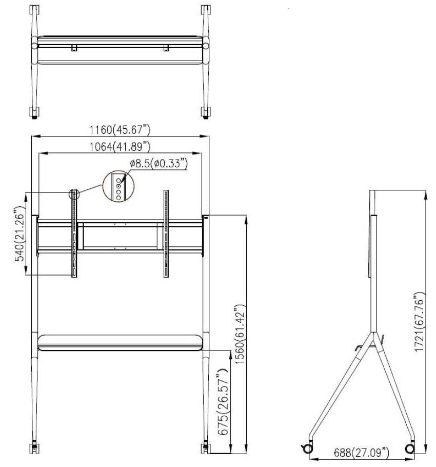 Montaje de Piso Móvil para Pantallas de 55" hasta 75" / Compatible con VESA / Incluye Soporte para la Pantalla