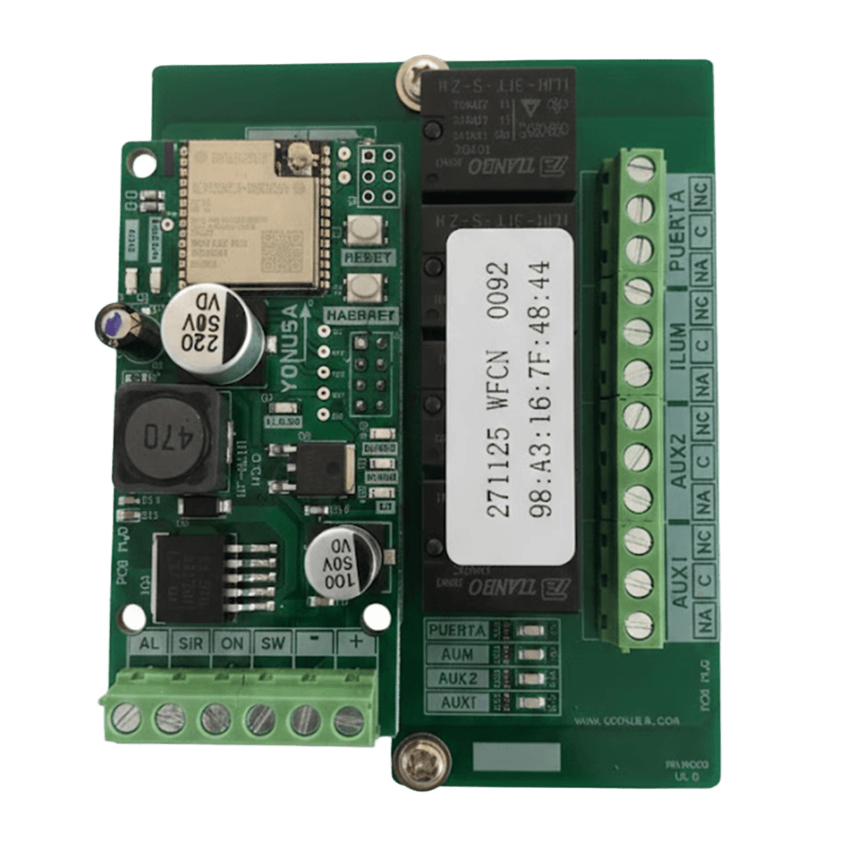 Tarjeta de Comunicación Wi-Fi / Control Remoto de Cercos Eléctricos / Salidas de Relé ON-OFF / Aplicación Yonusa Plus / Configuración WiFi 2.4GHz / 5