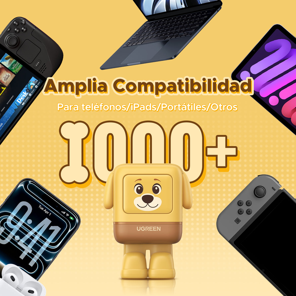 Cargador UNO Animal Puppy 30W GaN / Diseño Canino / USB-C / Compacto 34x34.9x44.4 mm (1.34x1.37x1.75 in) / Multi-Voltaje 5V-20V / Protección Avanzada
