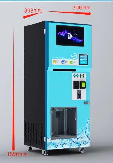 Maquina Expendedora COMBO de 140Kg al dia de Hielo Nuevo diseño con embolsado Semiautomático, Filtro, Pantalla, sistema remoto android y sistema de configuracion local Acepta monedas, billetes, Tarjeta de credito - Ciaespinoza.com