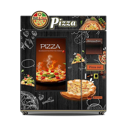 Máquina expendedora de pizza, con refiregacion y calefacción automática inteligente las 24 horas y horneado comercial, acepta monedas, billetes y tarjetas - Ciaespinoza.com