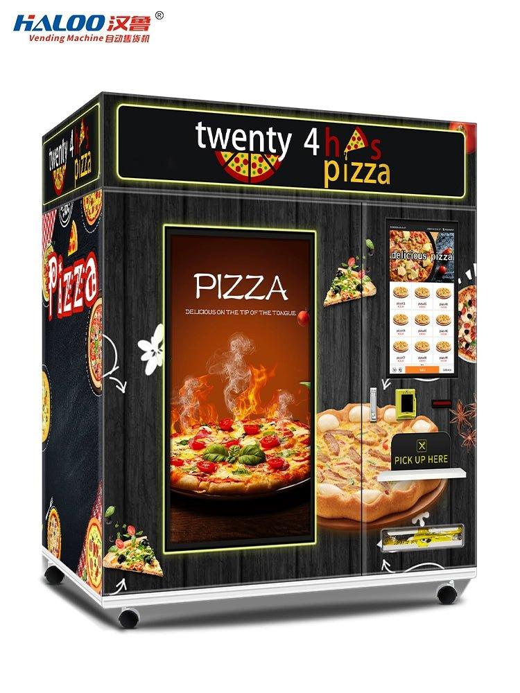 Máquina expendedora de pizza, con refiregacion y calefacción automática inteligente las 24 horas y horneado comercial, acepta monedas, billetes y tarjetas - Ciaespinoza.com