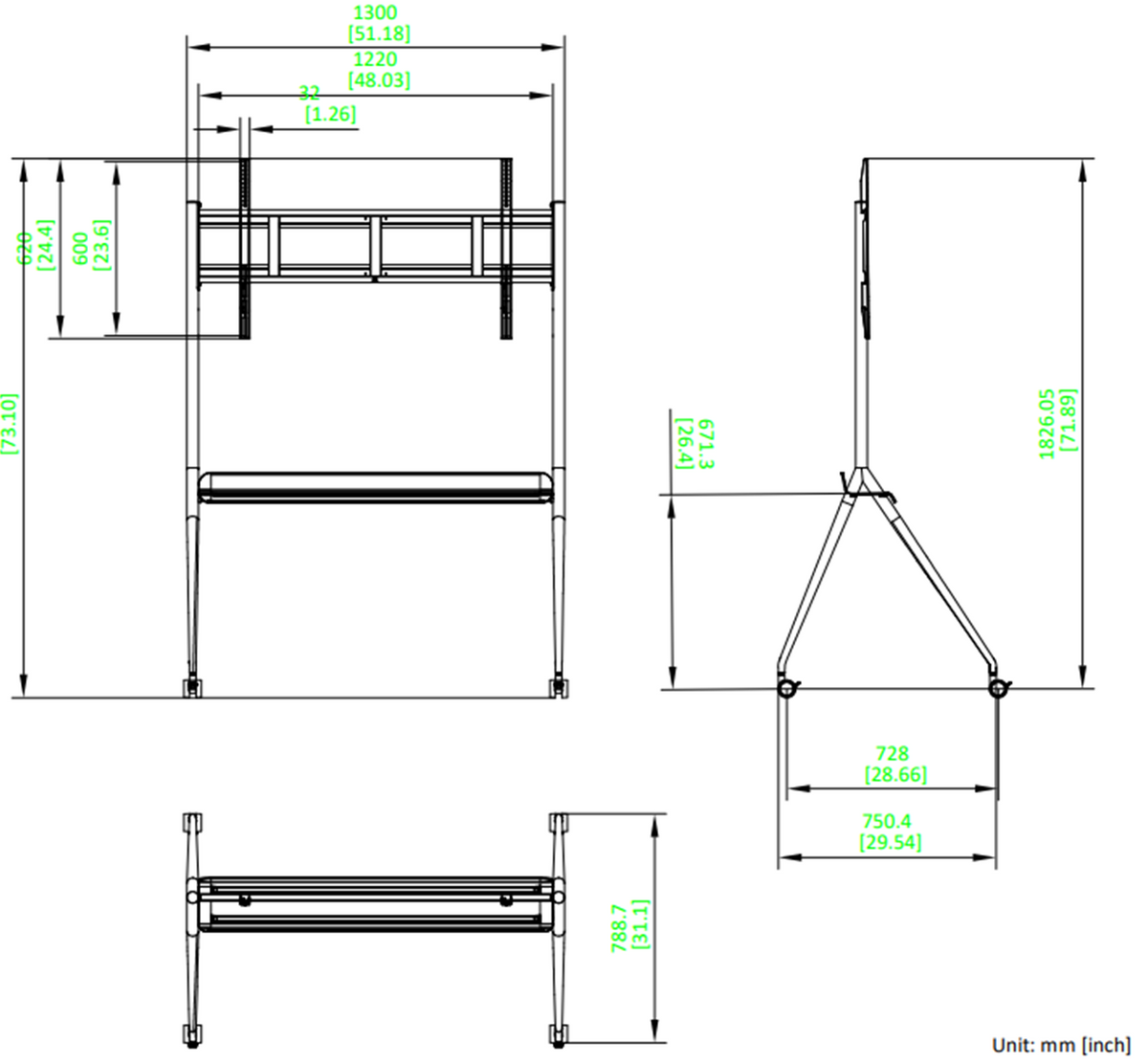 Montaje de Piso Móvil para Pantallas de 75 y 86" / Compatible con VESA / Incluye Soporte para Pantalla