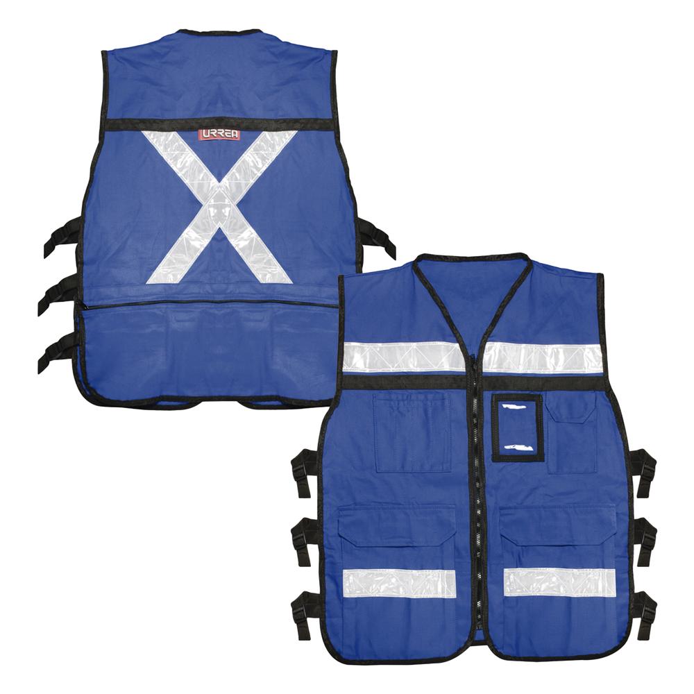 Chaleco Reflejante con 6 Bolsas Externas / 6 Broches ajustables / Talla Grande.