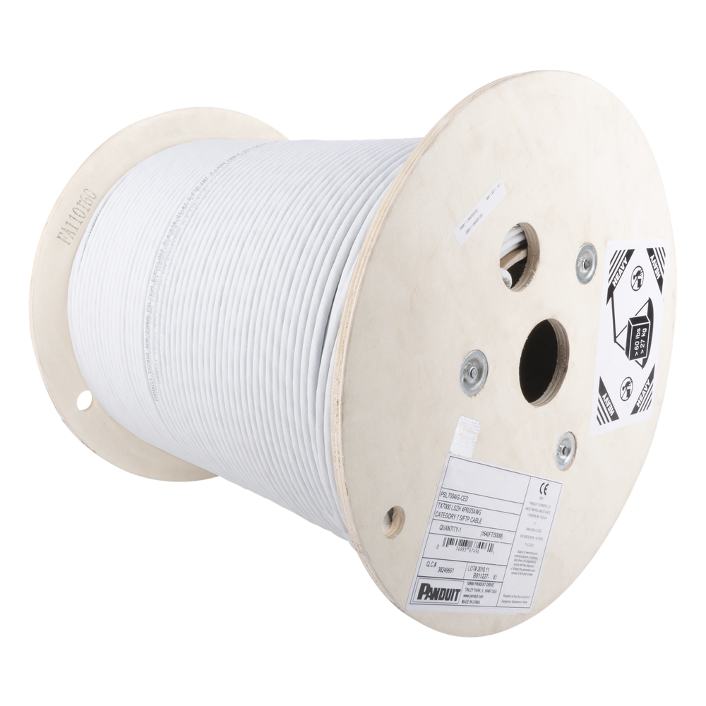 Bobina de Cable Blindado F/UTP de 4 Pares, Cat6A, Soporte de Aplicaciones 10GBase-T, LSZH (Libre de Gases Tóxicos), Color Blanco, 305 Metros (1000