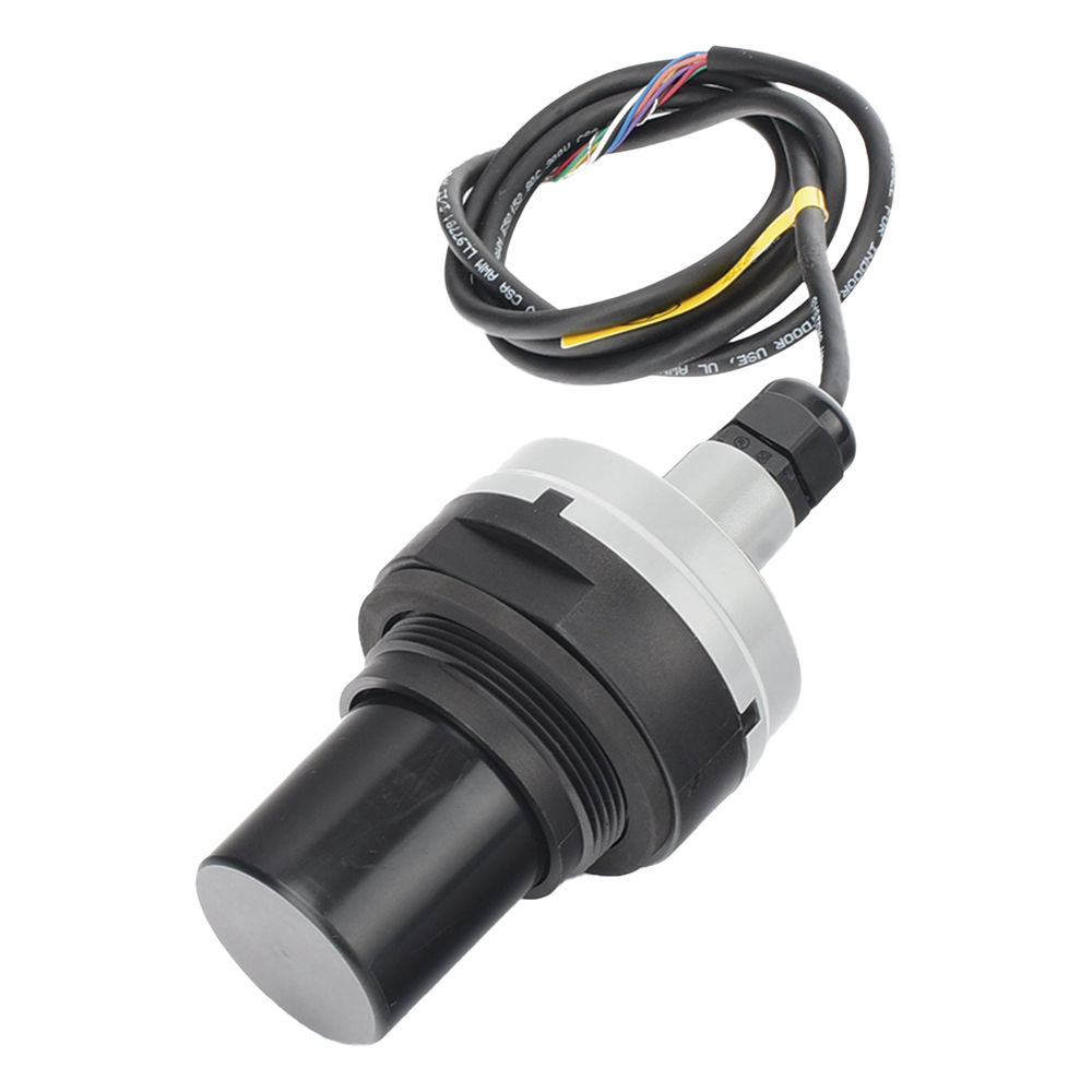 Sensor de nivel ultrasónico sin contacto, alcance de 5.5 m (18 ft), salida 4-20 mA y 4 relés SPST programables, IP68