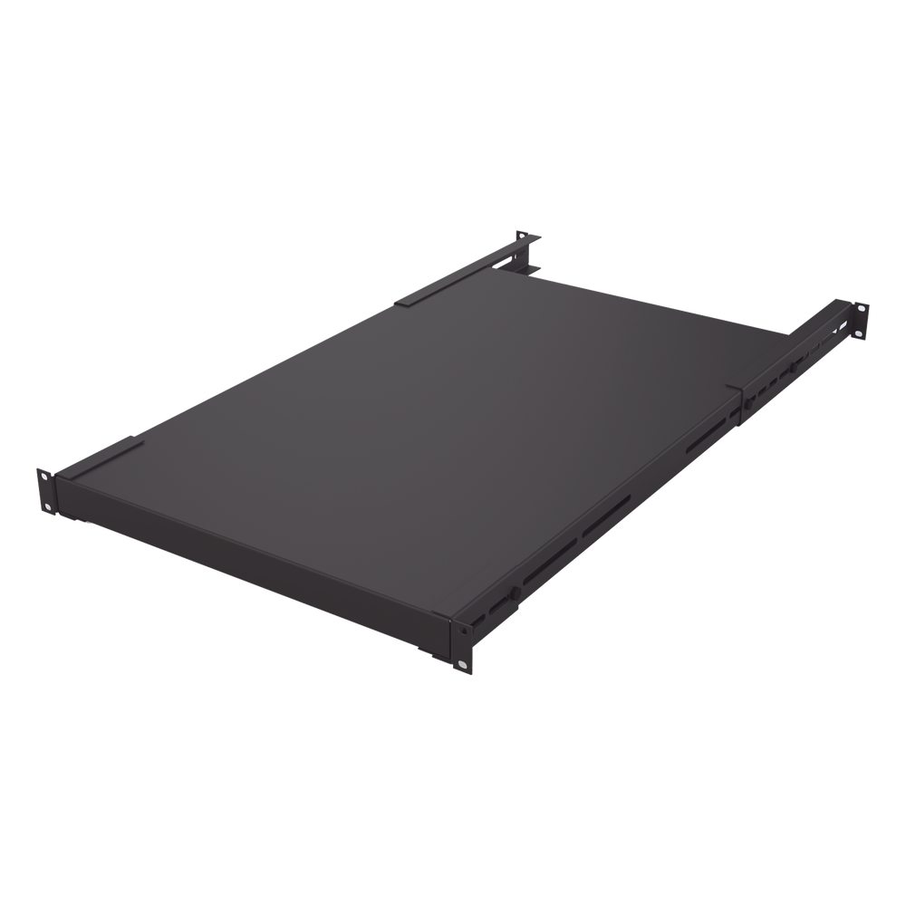 Charola Rackeable de profundidad ajustable para Soportar Equipos en Rack de 19 in, Doble Fijación, Color Negro, 3U