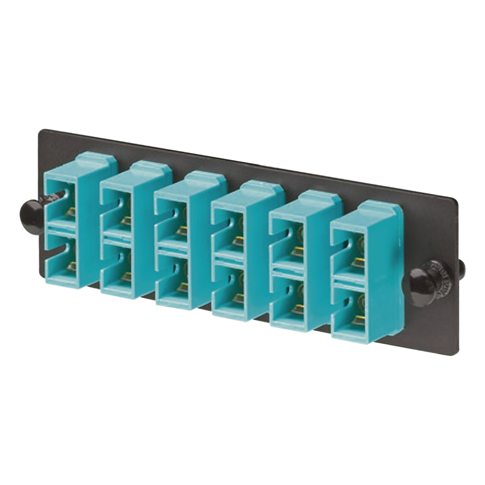 Placa Acopladora de Fibra Optica FAP, Con 6 Conectores SC Duplex (12 Fibras), Para Fibra Multimodo OM3/OM4, Color Aqua