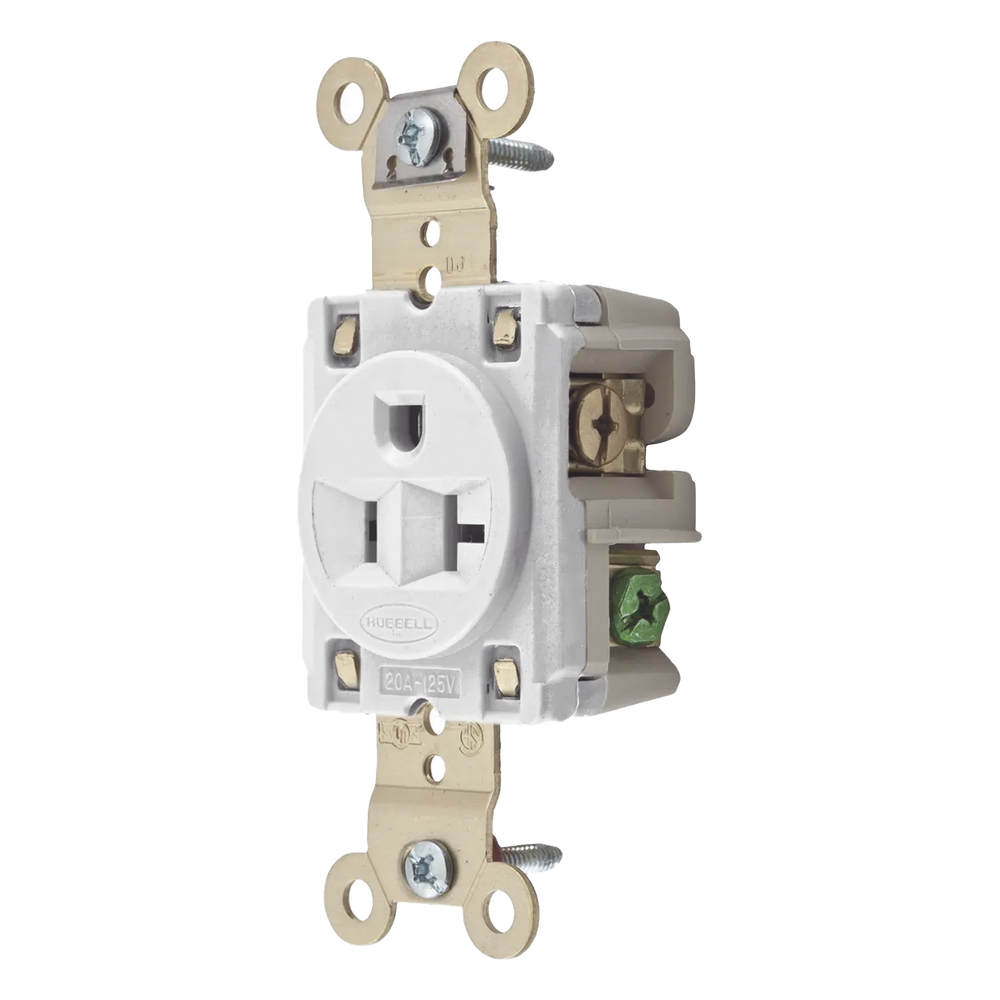 Contacto Sencillo / 20 A 125 V / 2 Polos 3 Hilos / Nema 5-20R / Color Blanco / Grado Industrial.