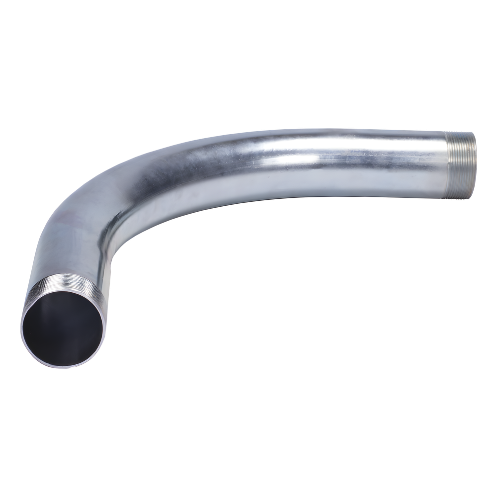 Curva/Codo de 90° de 1 1/4" (32mm) pared gruesa con rosca galvanizado etiqueta amarilla