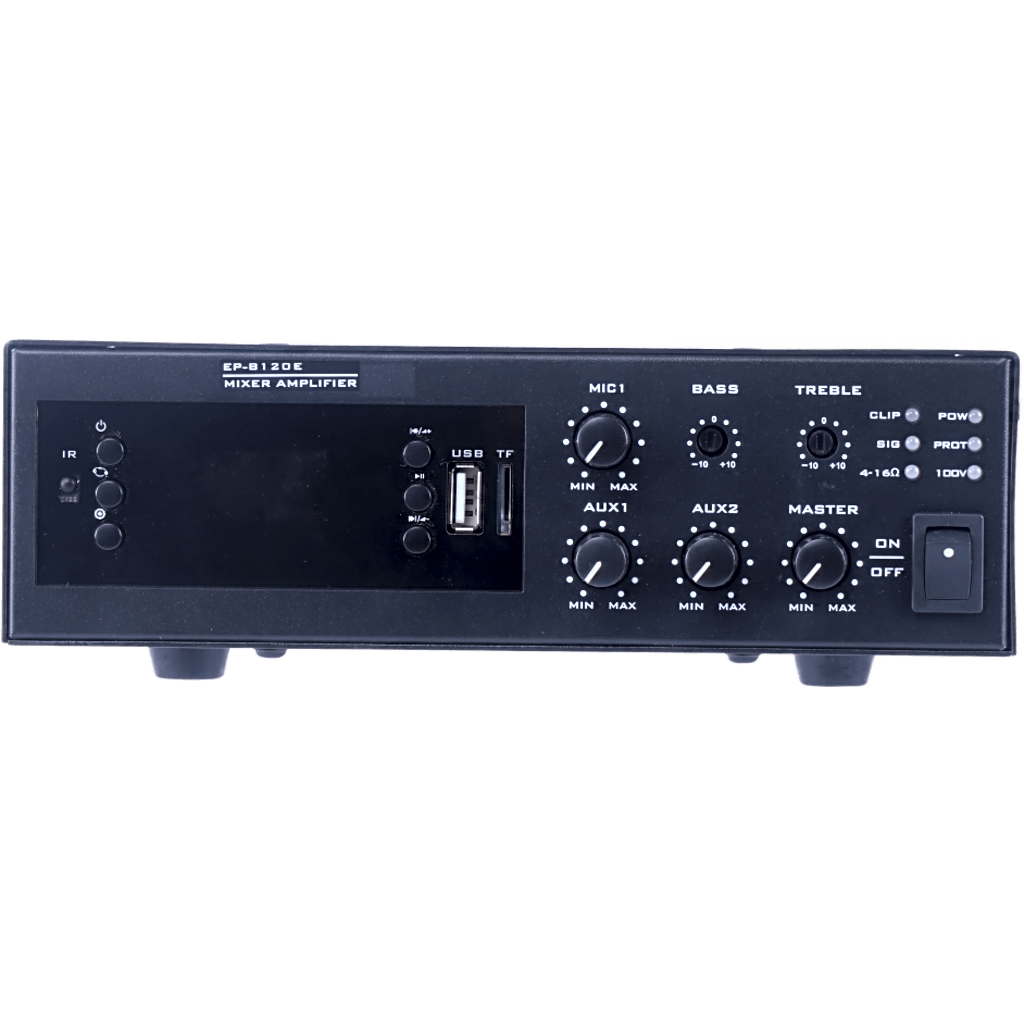 KIT de Amplificador de 120W para Escritorio | 4 Altavoces de Pared color Blanco 2.5W - 20W | Sistema 70/100V