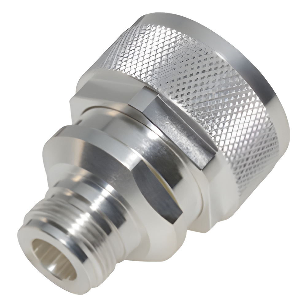 Adaptador en Línea de Conector DIN 7-16 Macho a N Hembra, Plata/ Plata/ Teflón