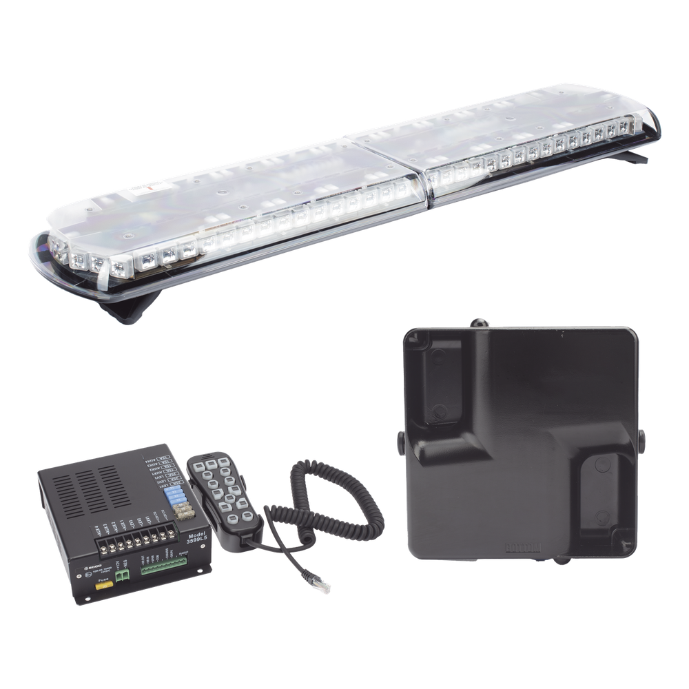 Kit de Sirena Vehicular H2 Covert, Bocina ultradelgada y Torreta 48" Serie 12 con 130 LED, dual color rojo/azul/claro/ambar, ideal para equipar