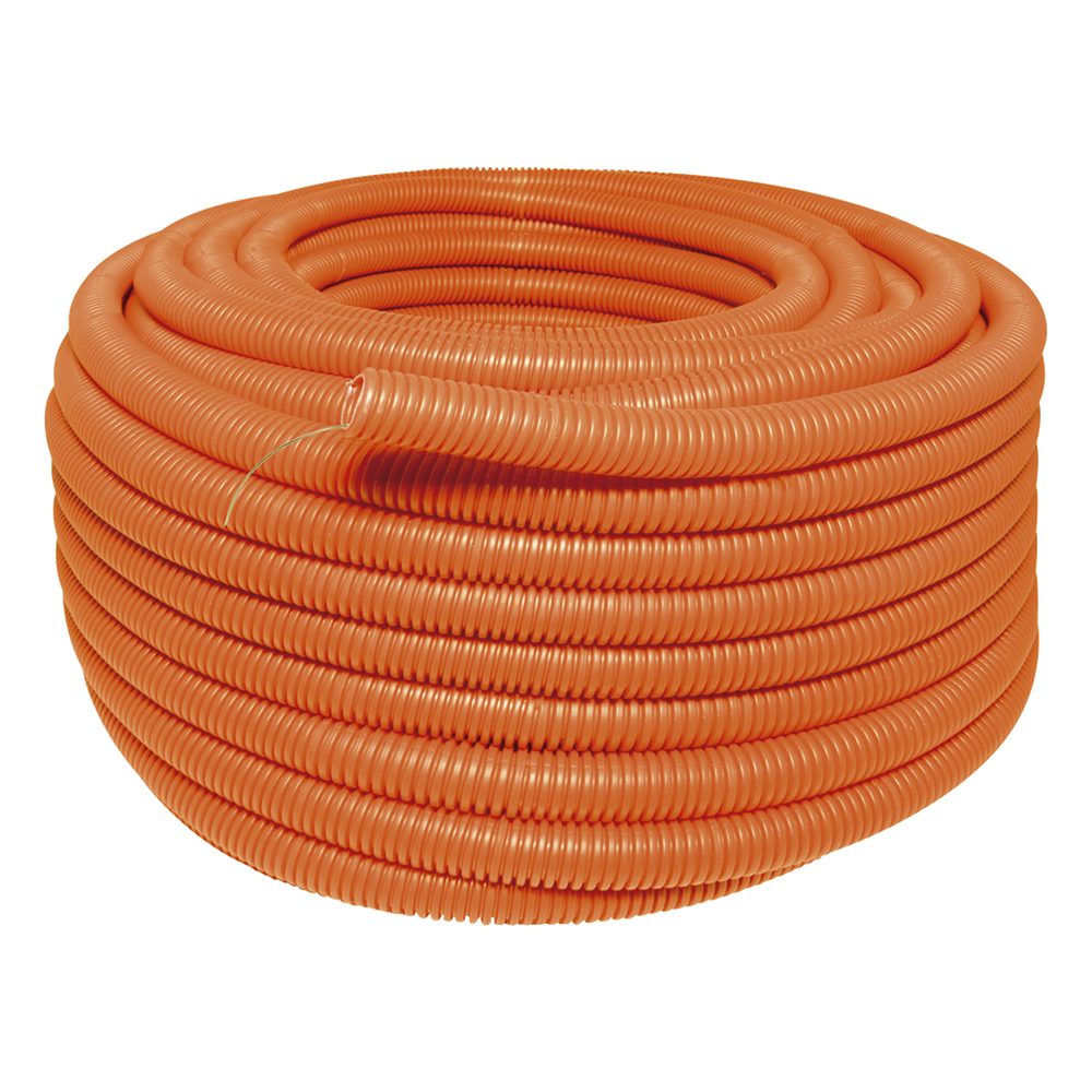 Manguera Poliducto Corrugado Flexible Naranja Reforzado de 1/2" x 100 m Para Instalaciones Eléctricas /Polietileno Alta Densidad HDPE/ Sin guía