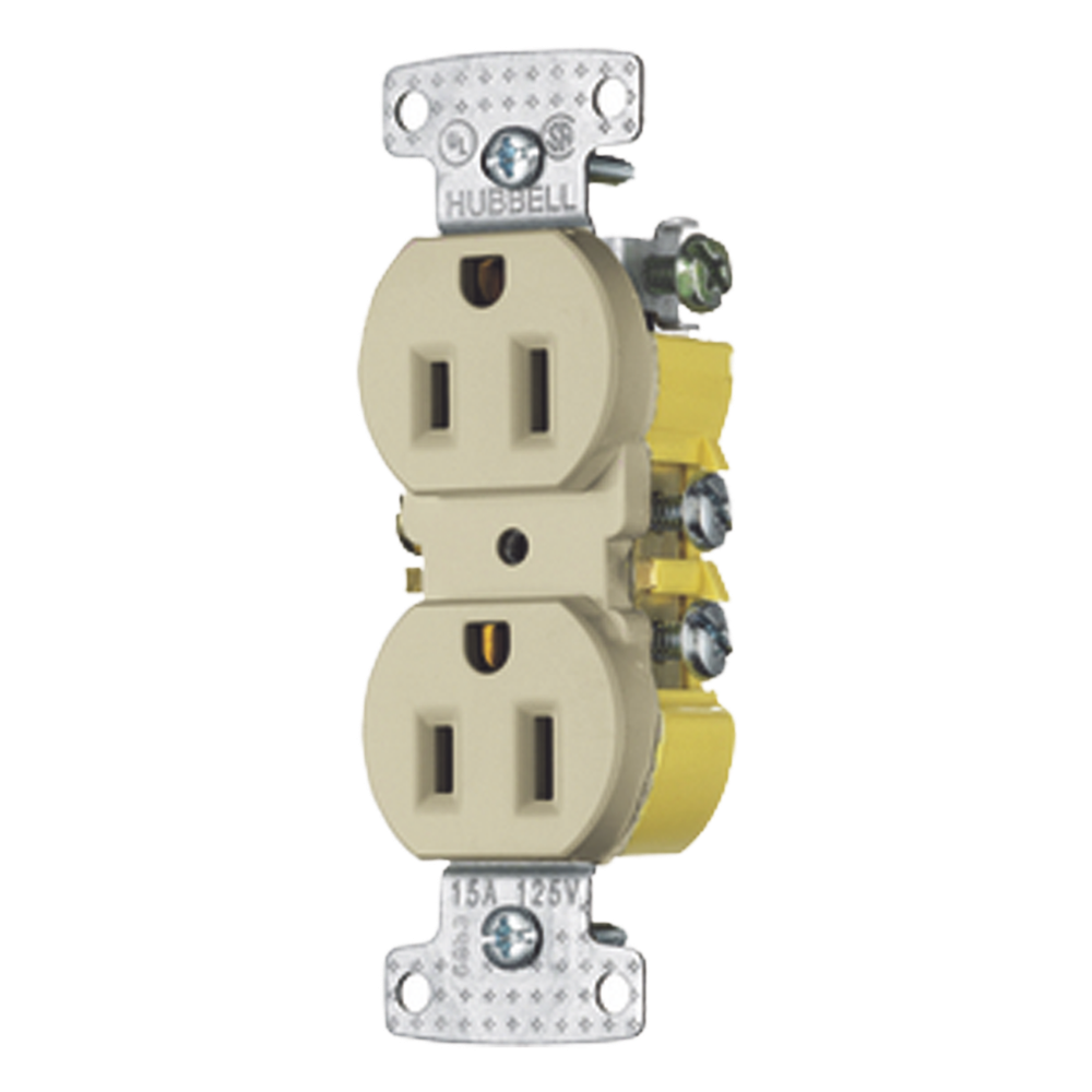 Contacto Duplex 15A 125V/ 2 Polos 3 Hilos / Cableado posterior y lateral / Nema 5-15R / Color Marfil.