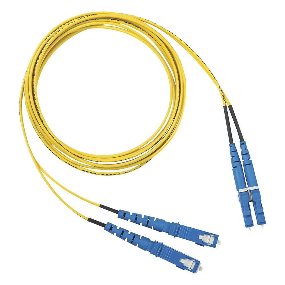 Jumper de Fibra Optica Monomodo 9/125 OS2, LC-SC Duplex, OFNR (Riser), Color Amarillo, 10 Metros (32.81 Pies)