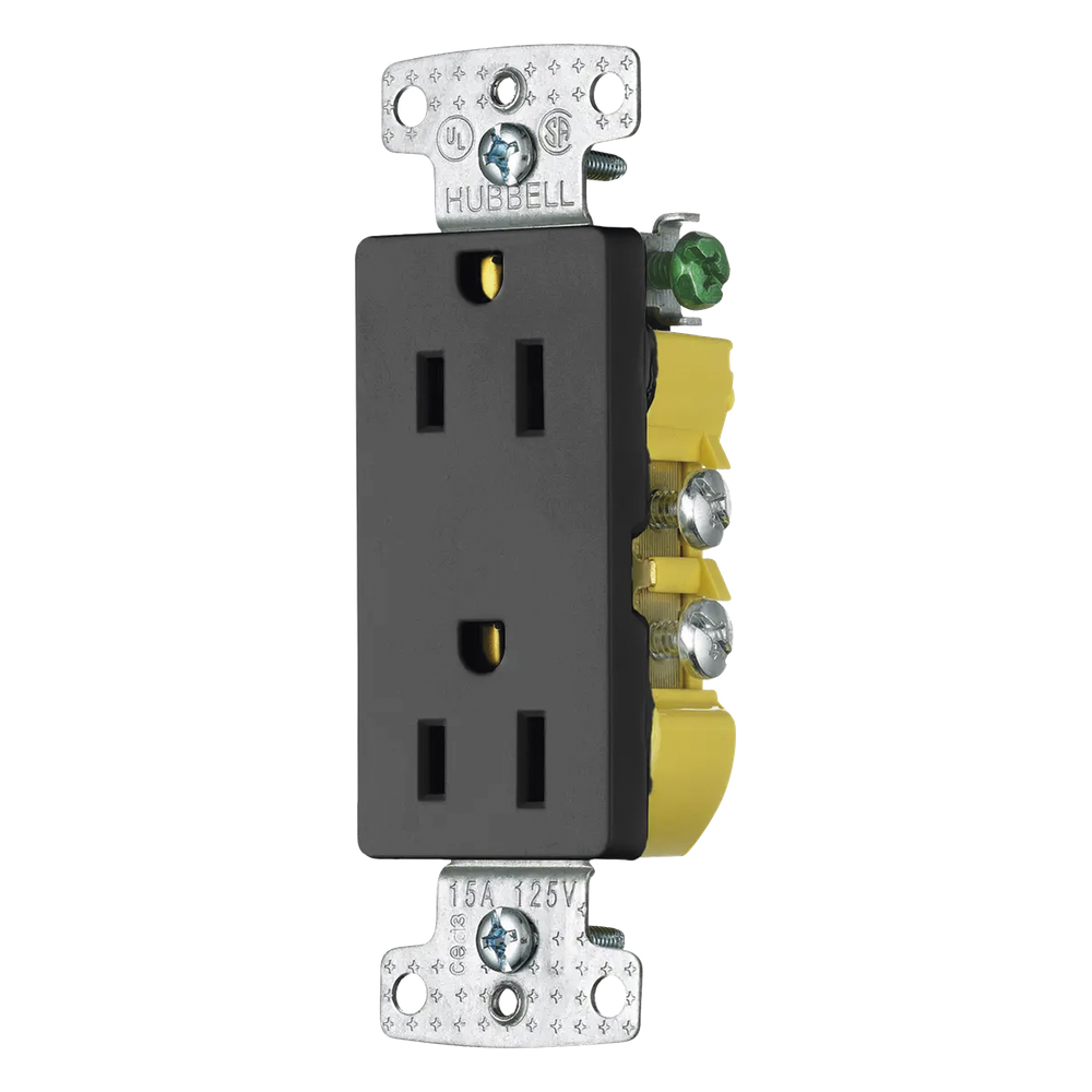 Contacto Duplex Decorador 15A 125V / 2 Polos 3 Hilos/ Nema5-15R / Color Negro.