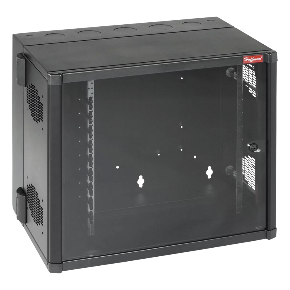 Gabinete AccessPlus de Montaje 26 UR en Pared de 19in, Rieles Numerados y Roscados #10-32, Puerta con Ventana de Seguridad, 700 mm de Ancho, 637 mm
