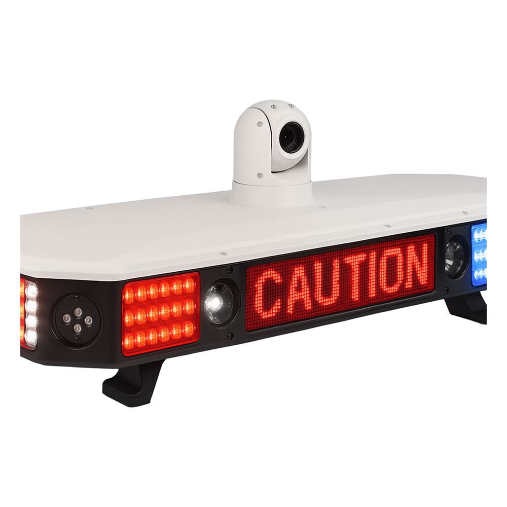 Sistema Inteligente de Luces de Policía PL100 / 8 Cámaras HD AI / Reconocimiento Facial y Placas / 4G/5G / Sirena 100W / Pantalla LED / Cumple GB