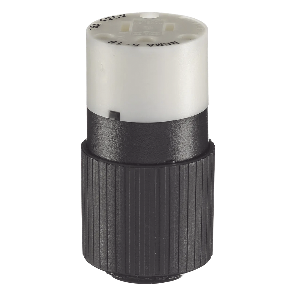 Conector de 15 A 125 V CA/ 2 Polos 3 Hilos/ Grado Industrial/ Color Blanco y Negro/ NEMA 5-15R.