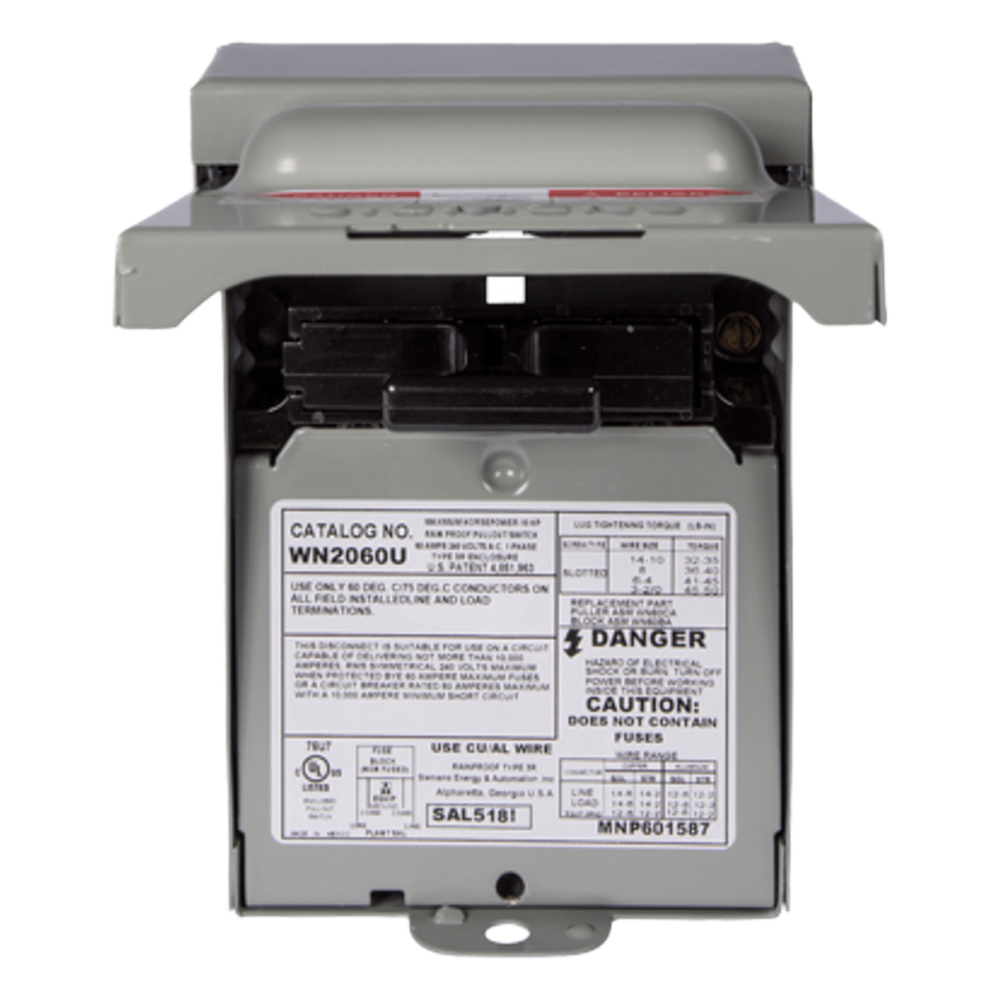 Interruptor de seguridad 2x60Amp. Nema 3R, Sin Portafusible
