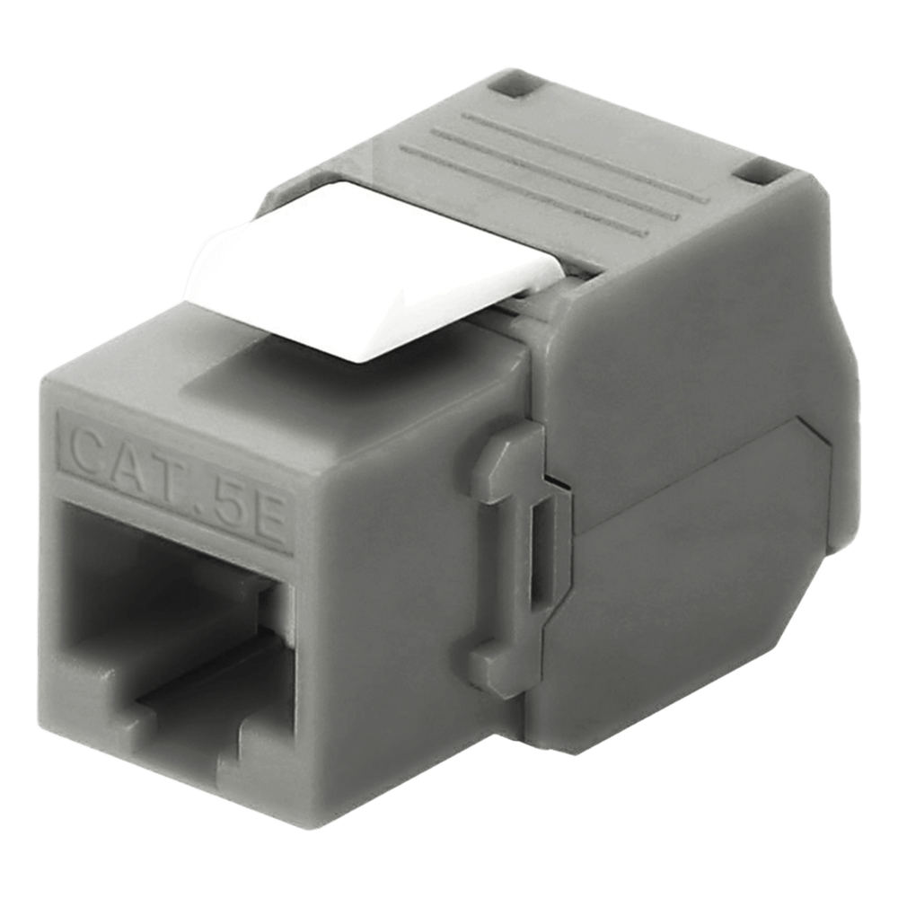Módulo Jack Keystone Cat5e (Toolless), con Terminación en Ángulo 180 - Color Gris, Compatible con Faceplate y Patchpanel Linkedpro